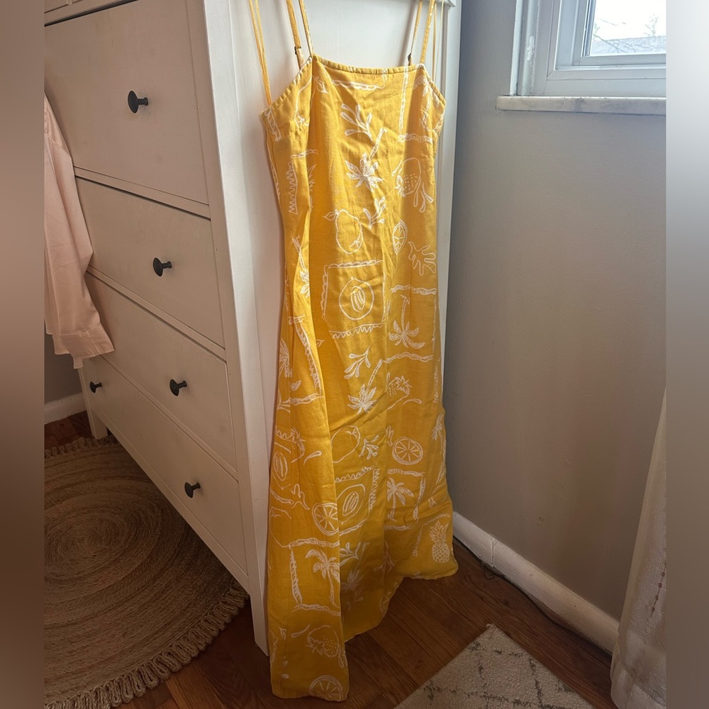 NWOT Yellow Linen Cotton Blend adjustable strap dress with smocked back.